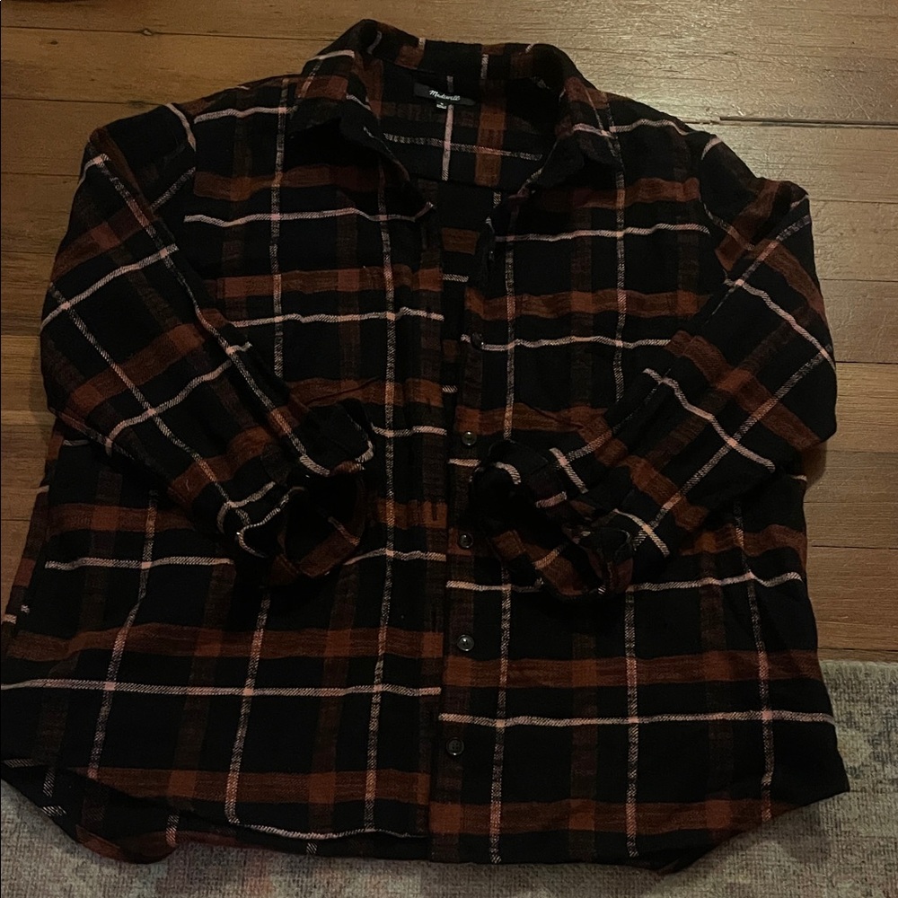 Madewell Black and Brown Plaid Button Down Shirt